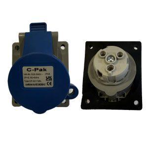 16amp 230v IP44 2P+E Panel Mounted Lockable Angled Socket